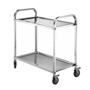 0.8MM 2 Tiers Square Tube Fruit Food Kitchen Stainless Steel Service Trolley Restaurant Food Service Cart