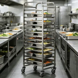 0.8mm Thickness 15 Tier Kitchen Pizza GN Pan Cart Metal Bakery Gastronorm Food Hotel Tray Service Trolley