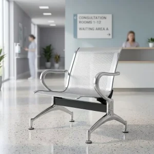 1 Seater Cold Rolled Steel Airport Waiting Chair Perforated Seat Back Hospital Lobby Public Seating Curved Armrest Bulk Supply