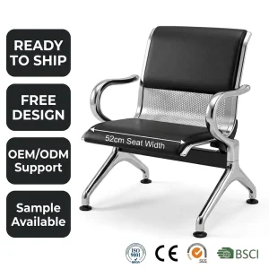 1 Seater PVC Cushion Waiting Chair Cold Rolled Steel Chrome Armrest Perforated Back Hospital Airport Clinic Beam Seat