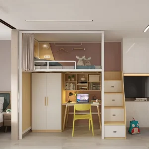 1.2mm Thicker Tube Steel Loft Bed with Stairs Strong Weight Capacity Adult Dormitory Apartment Metal Bed