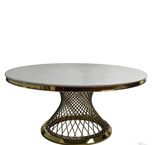 1.8 2.0 Meters White Marble Top Modern Stainless Steel Farmhouse Hotel Furniture Durable Wedding Dining Table for Restaurant