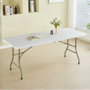 1.8M HDPE Durable Lightweight Folding Table Outdoor Dining Hospital Courtyard Wedding Party Meeting Room Evens White
