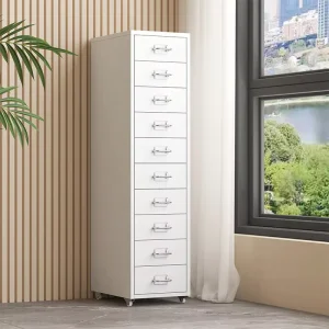 10 Drawers Metal Filing Cabinet with Wheels Portable Steel Drawer Cabinet Colorful Commercial Furniture for Office Home School
