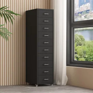 10 Drawers Steel Storage Cabinet Modern Design Bedside Table Mobile File Cabinet with Wheels File Cabinet with Lock