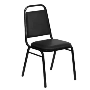 10 Pack Trapezoidal Back Stacking Banquet Chair Modern Design Black Vinyl Seat Back Black Metal Frame Commercial Hotel