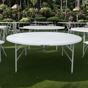 10-Person Capacity Outdoor Folding Banquet Round Table HDPE Durable Plastic Household Dining Table for Wedding Event Party