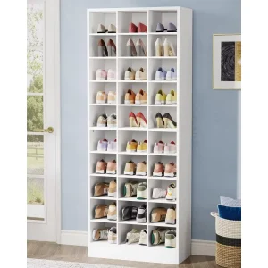 10-Tier Modern Convertible Shoe Storage Cabinet White Wooden Shoe Rack 30 Cubbies Freestanding Tall Entryway Easy Assemble Hotel