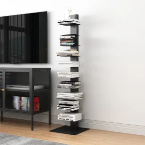 10 Tier Standing Steel Spine Bookshelf with Invisible Shelves for Bedroom Home Office Corner Modern Design