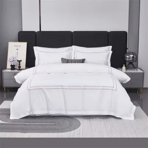 100% Cotton Satin Jet Embroidery Hotel Bedding Set Simple Style Disposable Cover High Count New Satin Sheets Knitted Technics