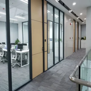 100mm Wall Thickness Four in One Aluminum Frame Single Glass Partition for Bank Lab Library Office Building Gym Wine Bar