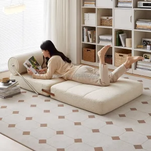 102871 Modern Luxury White Living Room Set Sofa Soft Touch Upholstery Flexible Folding Sofa Bed