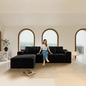 104.3″x68.9″ Modular Sofa 2PCS Combinable Corduroy Couch Compressed No Assembly for Living Room & Bedroom