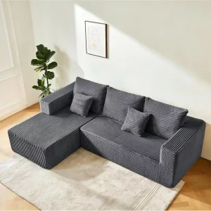 106″ Corduroy Boneless Modular Modern Three Seat L Shaped Left Hand Facing Deep Seat Sofa for Hotel & Living Room