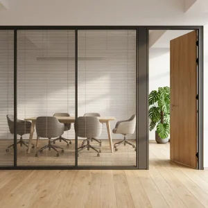 108mm Aluminum Frame Double Glass Partition with Motorized Louvers Soundproof Privacy Glass Wall for Offices Gym&Lab Library