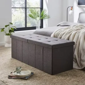 110*38*38cm Large Capacity Linen Fabric InnerDivder Foldable Livingroom Homeuse Furniture Storage Bench Stool Ottoman
