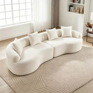 110″ Green Chenille Curved Modular Cloud Sofa No Assembly 4 Seat Boneless Sofa Bed for Living Room Small Apartment