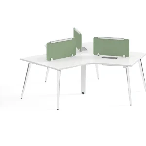 120 Degree Cluster 3 6 Person Workstation with Shared Leg System and Fabric Privacy Screen for Coworking