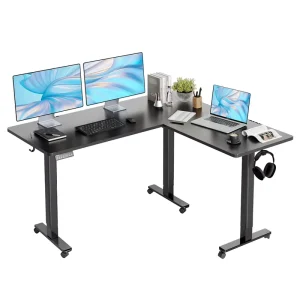 120KG Load L shaped Electric Tri Motor Standing Corner Desk 3 Legs Gaming Table Height Adjustable L Shape Office Desk