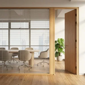 120mm Aluminum Frame Double Glass Partition with Motorized Louvers for Conference Room Office Café Library Gym