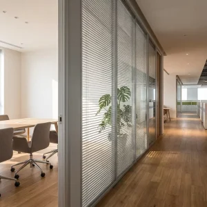 120mm Wall Thickness Glass Partition Aluminium Frame Double Glass With Louvers for Offices&Library