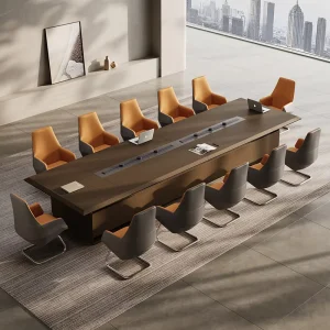 12ft Conference Room Meeting Table for 10 People Large Meeting Desk with Multimedia Cable Box Modern Conference Table and Chair