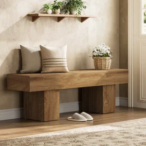 140cm Farmhouse Wooden Bench for Entryway End of Bed Dining Room Kitchen Hallway Light Brown