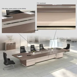 14ft 10 12 Person Luxury High End Boat Shaped Meeting Desk Wood Executive Conference Table with Power Outlets LED Lights