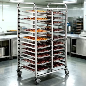 16 Tier Rolling Commercial Food Grade GN Pan Cart Stainless Steel Bakery Tray Rack Trolley