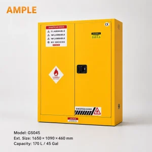 170L 45 Gallon Flammable Safety Cabinet Yellow Steel Double Door Chemical Storage Cabinet for Lab Workshop Industrial Projects