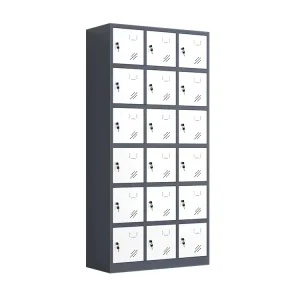 18 Doors Modern Steel Lockable Adjustable Gym Locker Dorm Worker School Adult Storage Office Freestanding Durable Home Furniture