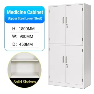 1800mm Steel Medicine Cabinet 4 Door Pharmacy & Lab Storage Cabinet with Solid Shelves