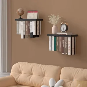 2 1 Suspended Wooden Bamboo Bookshelf Floating Shelf Storage Rack for Living Room Bedroom Study Books Magazines Newspapers