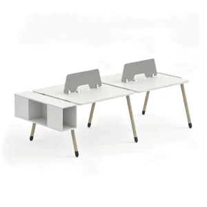 2 4 Seater Modular Office Workstation Desk with Fabric Partitions Slanted Legs with Storage for Open Office