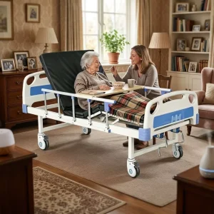 2 Crank Manual Hospital Bed Adjustable Backrest Leg Lift with Dining Table Guardrail IV Pole