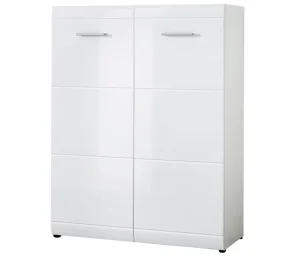 2 Door 6 Tier Storage Cabinet with High Gloss Fronts Multifunctional for Documents Shoes Suitable for Living Room and Office