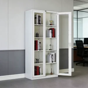 2 Door Glass Front Steel Storage Cabinet with Adjustable Shelves Lockable Office File Cabinet for Home & Commercial Use
