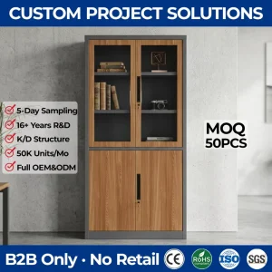 2 Door Lockable Office Filing Cabinet 1850mm Height Wood Grain Finish Grey Steel Storage Cupboard with Adjustable Shelving