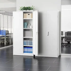 2 Door Metal Storage Cabinet with Adjustable Shelves Foldable Steel Office Cupboard for Living Room Hospital or Apartment Use