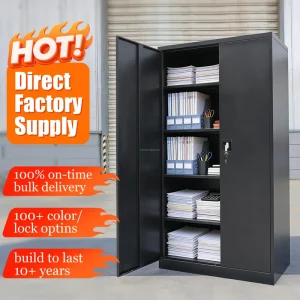 2 Door Metal Storage Cabinet with Adjustable Shelves Lockable Steel Filing Cabinet Garage for Office Home Garage & Workshop