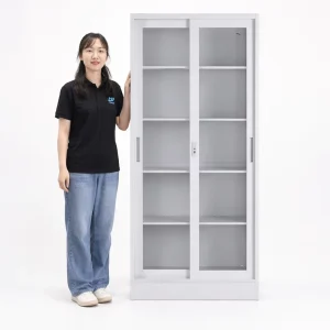 2 Door Sliding Doors Adjustable Filing Cabinet White Modern Office Furniture Metal Key Lock