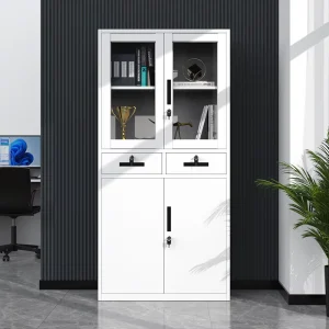 2 Door Steel Filing Cabinet Modern Design Office Furniture with Lock Glass Door for Office School Use Metal Filing Cabinet