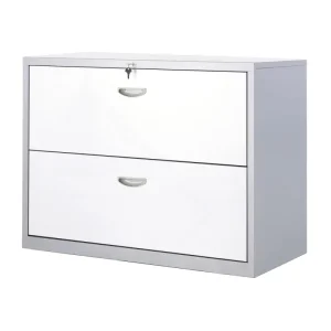 2 Drawer Horizontal Filing Cabinet Metal Lateral File Cabinet for A4 F4 Hanging Files Lockable Office Storage Cabinet