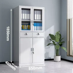 2 Drawer Modern Lockable Steel File Cabinet Adjustable Shelves Glass Door Large Capacity Office Storage for Bedroom Outdoor Use