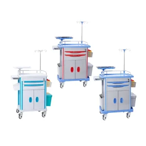 2 Drawers Medical ABS Hospital Trolley Cart with Plastic Wheels and IV Pole