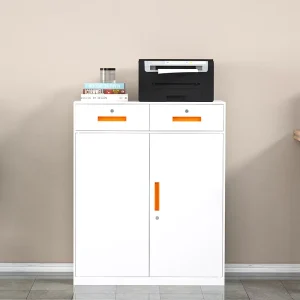 2 Drawers Office Furniture Metal Filing Cabinet School Enterprise Unit Storage Low File Cabinet 2 Doors With Orange Handle