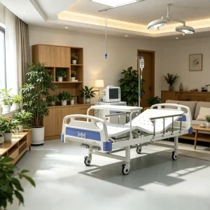 2 Function Manual Hospital Bed Adjustable Backrest Leg Rest Patient Bed with Overbed Table for Hospital General Ward