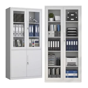 2 Glass Door Metal Storage File Cabinet Adjustable Shelves Metal Office Cupboard with Lock Commercial Use