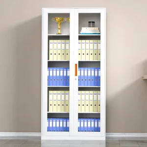 2 Glass Door Office Furniture Metal Filing Cabinet Storage File Cabinet 2pcs Adjustable Partitions Flat Door With Orange Handles