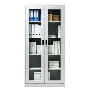 2 Glass Door Steel Filing Storage Cabinet With 4 Adjustable Shelves Lockable Office File Cupboard For Document Book Archive